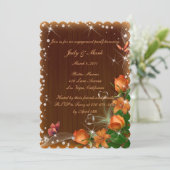 ダーク素朴ウッドフローラバタフライ婚約パーティ 招待状 (スタンド正面)