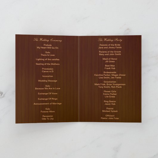 ダーク素朴ウッドフローラバタフライ結婚式 プログラム (内部)