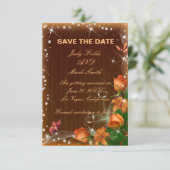 ダーク素朴ウッドフローラ結婚式の日付カードを保存 サンキューカード (スタンド正面)