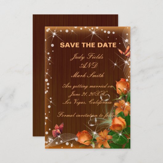 ダーク素朴ウッドフローラ結婚式の日付カードを保存 サンキューカード (正面/裏面)