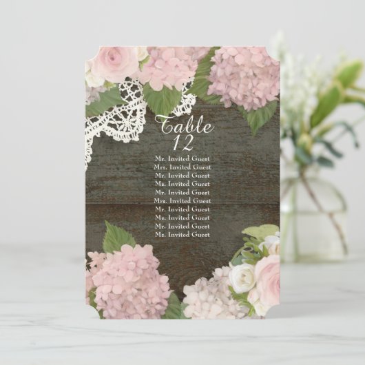 ダーク素朴ウッドレースバラアジサイのテーブルの座席 招待状 (スタンド正面)