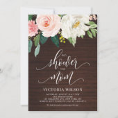 ダーク素朴ウッド赤面フローラ秋ベビーシャワー 招待状 (正面)