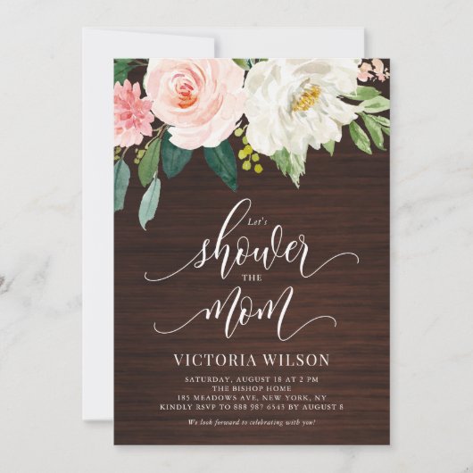ダーク素朴ウッド赤面フローラ秋ベビーシャワー 招待状 (正面)