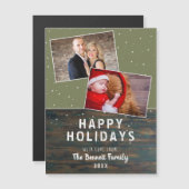 ダーク素朴ウッド雪の休日2フォトコラージュカード (正面/裏面)