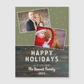 ダーク素朴ウッド雪の休日2フォトコラージュカード (正面)