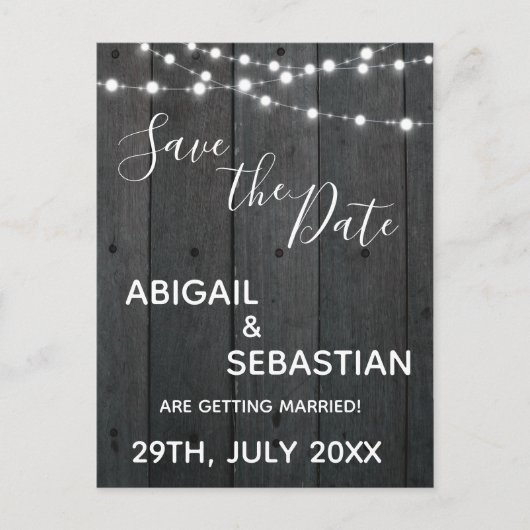 ダーク素朴ウッド、ストリングライト。 ポストカード (正面)