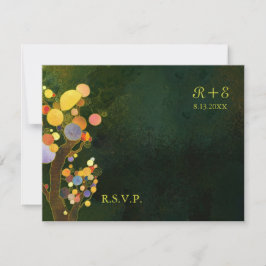 ダーク素朴グリーンウェディングRSVP 出欠カード
