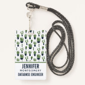 ダーク素朴グリーンサボテン砂漠のパターン職業 バッジ (裏面ランヤード)