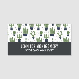 ダーク素朴グリーンサボテン砂漠のパターン職業 名札