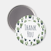 ダーク素朴グリーンサボテン砂漠パターンありがとうありがとう マグネット (正面/裏面)