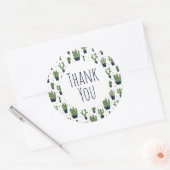 ダーク素朴グリーンサボテン砂漠パターンありがとうありがとう ラウンドシール (封筒)