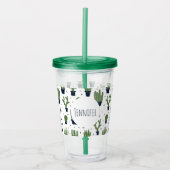 ダーク素朴グリーンサボテン砂漠パターン アクリルタンブラー (正面)