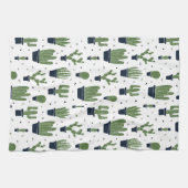 ダーク素朴グリーンサボテン砂漠パターン キッチンタオル (横)