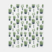 ダーク素朴グリーンサボテン砂漠パターン フリースブランケット (正面)