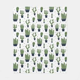 ダーク素朴グリーンサボテン砂漠パターン フリースブランケット