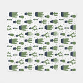 ダーク素朴グリーンサボテン砂漠パターン フリースブランケット (正面(横))