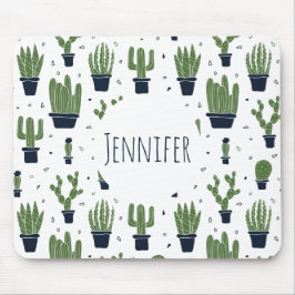 ダーク素朴グリーンサボテン砂漠パターン マウスパッド