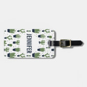 ダーク素朴グリーンサボテン砂漠パターン ラゲッジタグ (正面横)