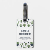 ダーク素朴グリーンサボテン砂漠パターン ラゲッジタグ (裏面縦)