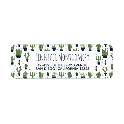 ダーク素朴グリーンサボテン砂漠パターン ラベル (正面)