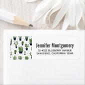 ダーク素朴グリーンサボテン砂漠パターン ラベル (インサイチュ)