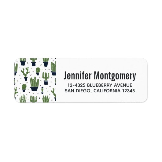 ダーク素朴グリーンサボテン砂漠パターン ラベル (正面)