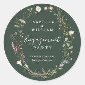 ダーク素朴グリーンボホワイルドフラワー婚約パーティ ラウンドシール (正面)