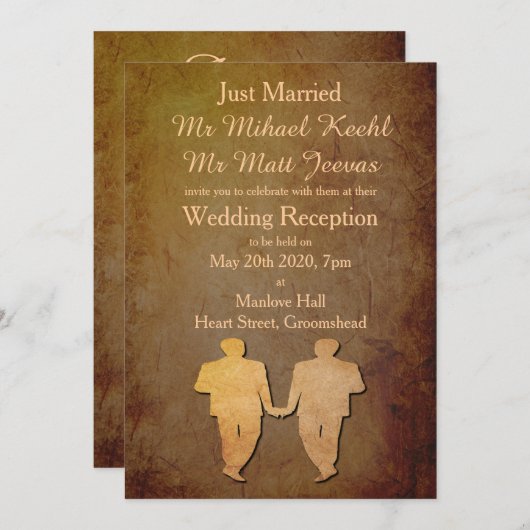ダーク素朴ゲイ結婚披露招待状 招待状 (正面/裏面)