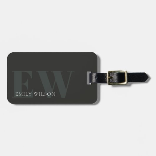 ダーク素朴ダスキーグリーンブラックモノグラムアドレス ラゲッジタグ (正面横)
