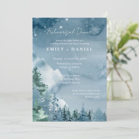 ダーク素朴ダスクブルーウォーター結婚カラーのリハーサル 招待状 (スタンド正面)