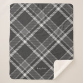 ダーク素朴チャコールグレータータンチェックプレイド名付き シェルパブランケット (正面)