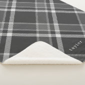 ダーク素朴チャコールグレータータンチェックプレイド名付き シェルパブランケット (3/4)
