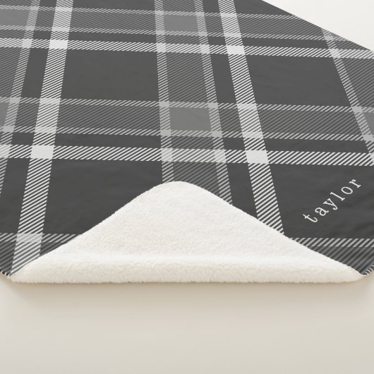 ダーク素朴チャコールグレータータンチェックプレイド名付き シェルパブランケット (3/4)