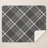ダーク素朴チャコールグレータータンチェックプレイド名付き シェルパブランケット (正面(横))