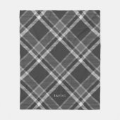 ダーク素朴チャコールグレータータンチェックプレイド名付き フリースブランケット (正面)