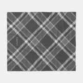 ダーク素朴チャコールグレータータンチェックプレイド名付き フリースブランケット (正面(横))
