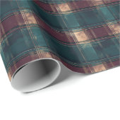 ダーク素朴ティール（緑がかった色）とブルゴーニュの格子柄 – 暖かい休日 ラッピングペーパー (ロールコーナー)