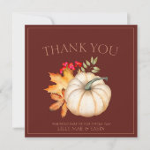 ダーク素朴テラコッタ秋秋パンプキン結婚ズ サンキューカード (正面)