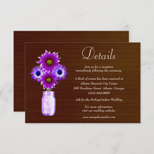 ダーク素朴パープルフローラメイスン結婚ジャーの詳細 エンクロージャーカード (正面/裏面)