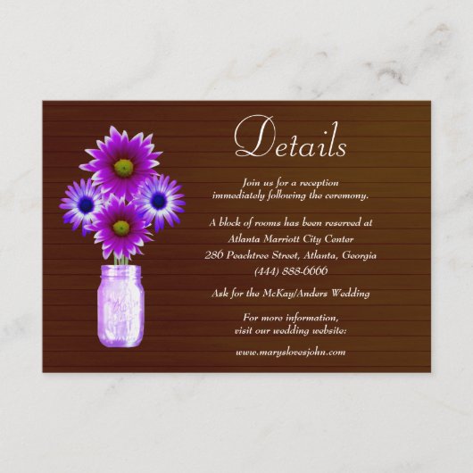 ダーク素朴パープルフローラメイスン結婚ジャーの詳細 エンクロージャーカード (正面)