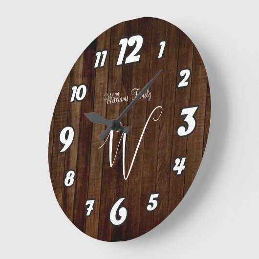 ダーク素朴ブラウンウッドファミリー名ラモノグラムのール ラージ壁時計 (傾斜)