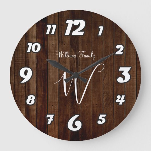 ダーク素朴ブラウンウッドファミリー名ラモノグラムのール ラージ壁時計 (正面)
