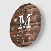 ダーク素朴ブラウンウッドファミリー懇親会モノグラムの ラージ壁時計 (傾斜)