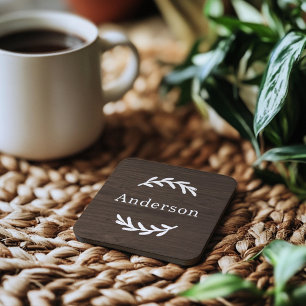 ダーク素朴ブラウンウッドローレル姓モノグラム コースター