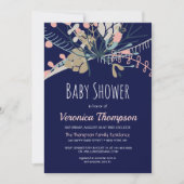 ダーク素朴ブルー&パステルボタニカルベビーシャワー 招待状 (正面)