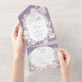 ダーク素朴ラベンダーパステルフラワーズノーディナー オールインワン招待状 (貼ってはがせる)