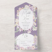 ダーク素朴ラベンダーパステルフラワーズノーディナー オールインワン招待状 (内側)