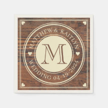 ダーク素朴結婚ウォルナットのハートモノグラム