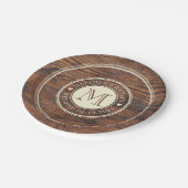 ダーク素朴結婚ウォルナットのハートモノグラム ペーパープレート (アングル)