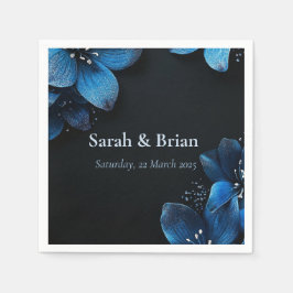 ダーク結婚のナプキングリッター青い花 スタンダードカクテルナプキン